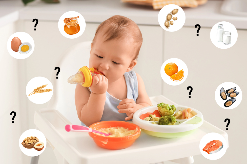 Baba ételekkel körülvéve, kérdőjelekkel Baba ételekkel körülvéve, kérdőjelekkel